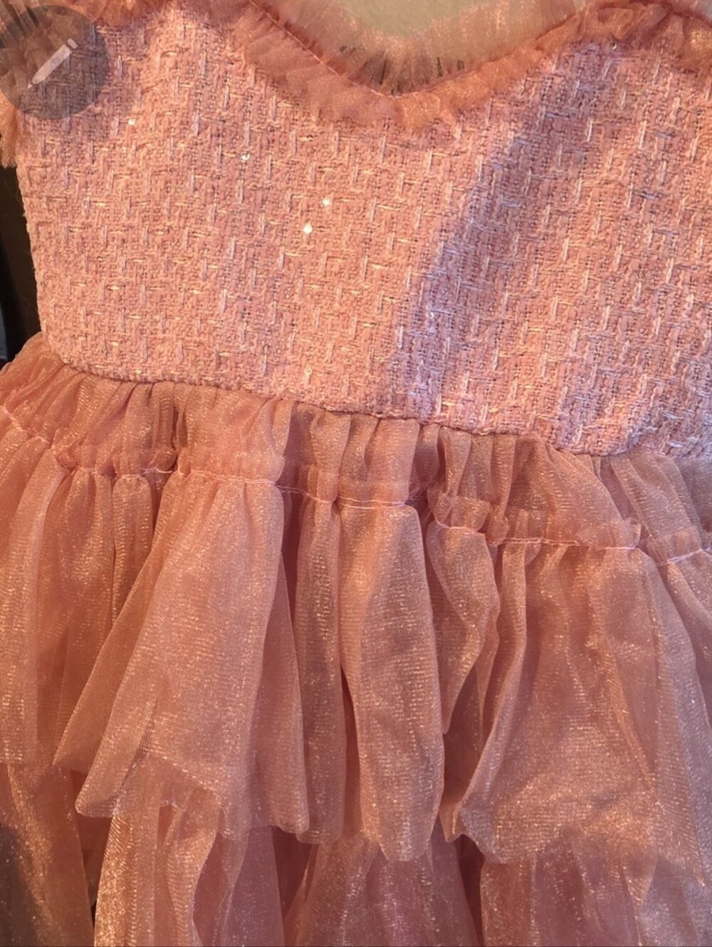 162. Dollhaus by Cleophe Toddler Pink Tiered Tulle Dress Pearl Straps 2T 3T - Picture 6 of 6